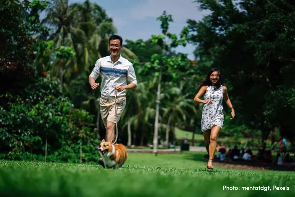 Happy people and dog